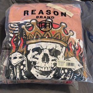 Reason Brand Pink Hoodie with Skull and Crown Design